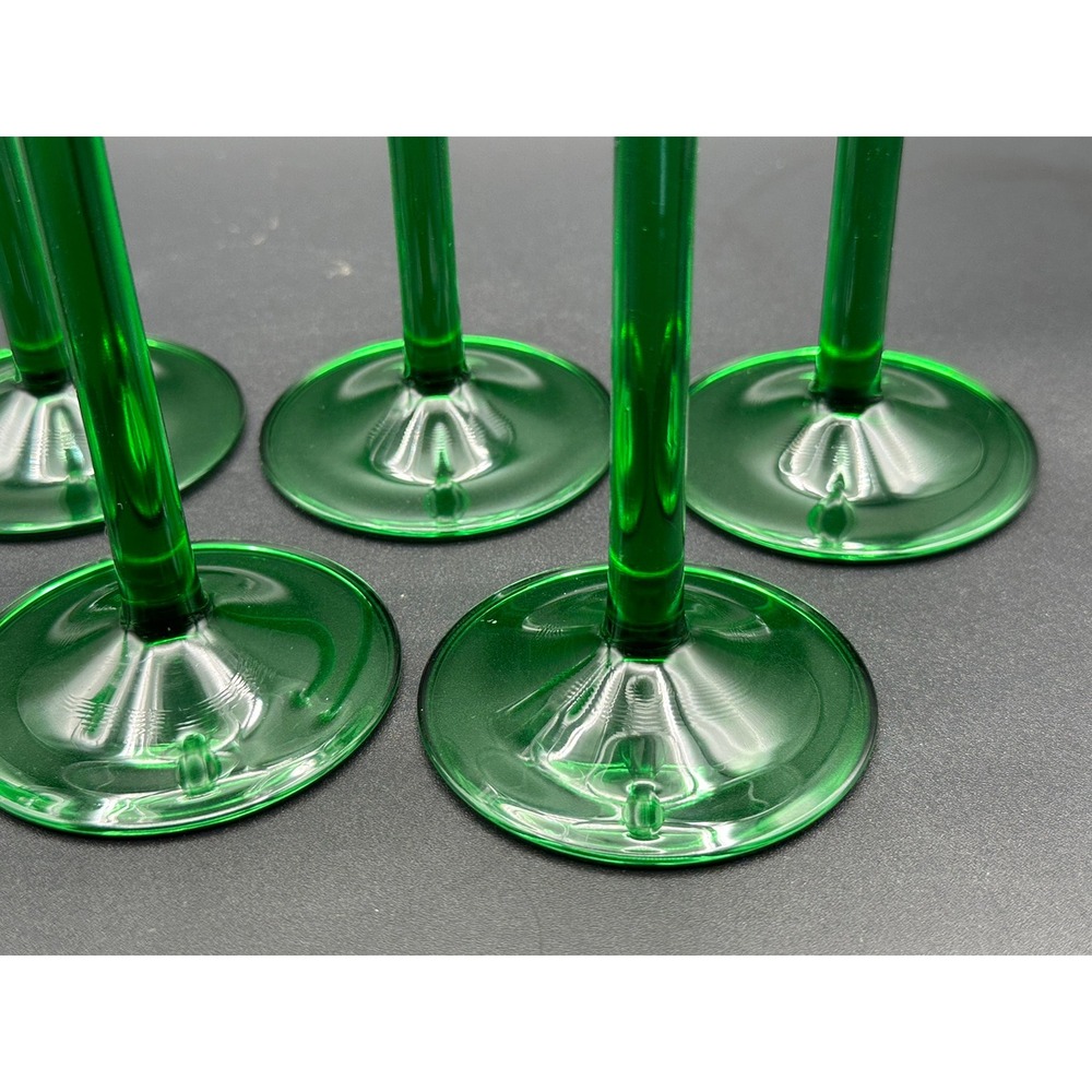 Set of 6 Vintage Luminarc Emerald Green Stem Wine Glasses France MCM Glassware - Picture 9 of 10